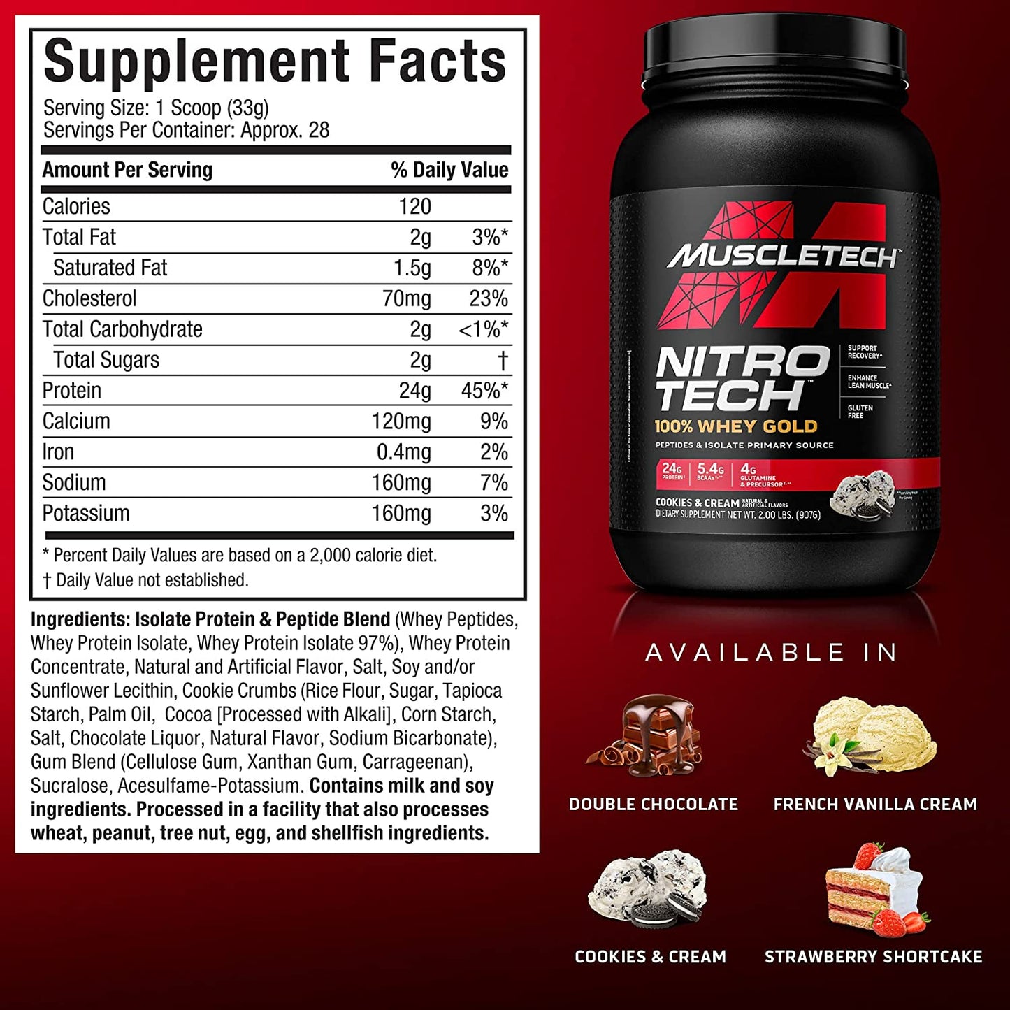 MuscleTech Nitro-Tech 100% Whey Gold Protein Powder
